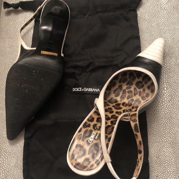 Dolce and Gabbana leather Black/White Tip Heels/leopard lining, size 36, 3” heel - Picture 2 of 11